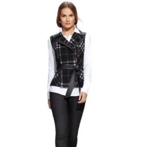 CAbi  517 Black Grid Plaid Moto Style Vest w/ Faux Leather Trim Size S